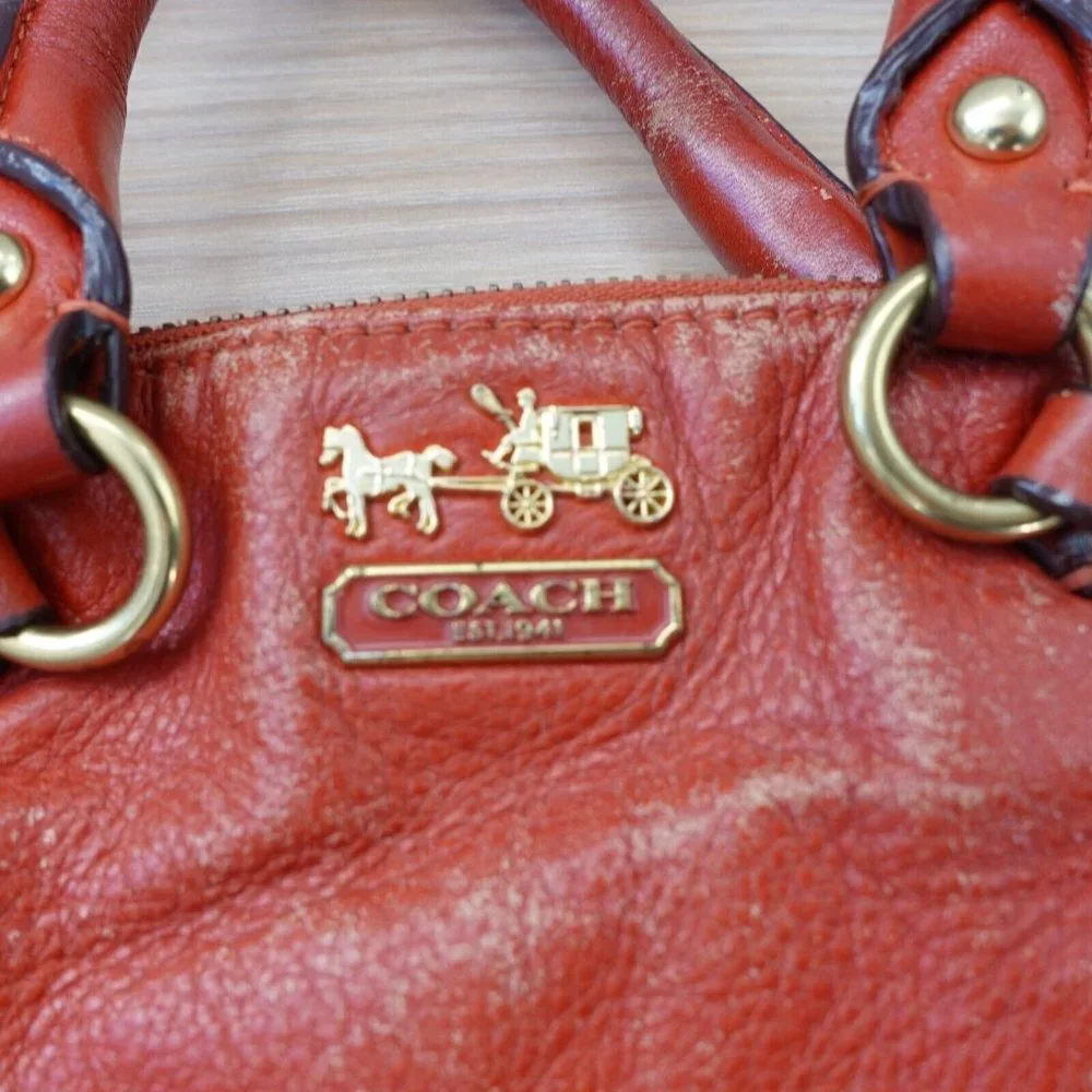 COACH Madison Bag Womens Red Leather Satchel Retro Indie Quiet Luxury M DEFECTS
